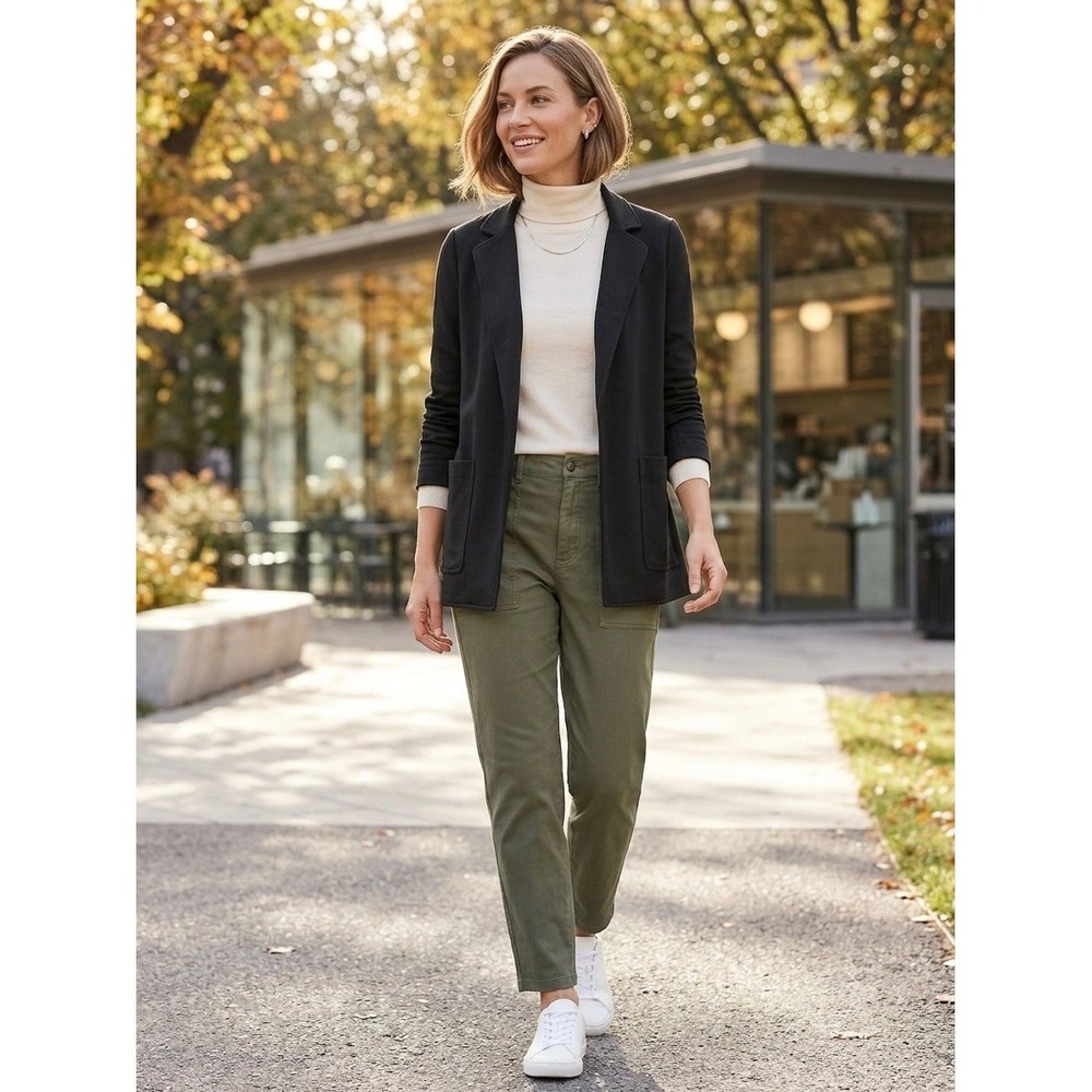 Athleta Skyline Blazer Black Open Front Stretch Knit Jacket Size 2